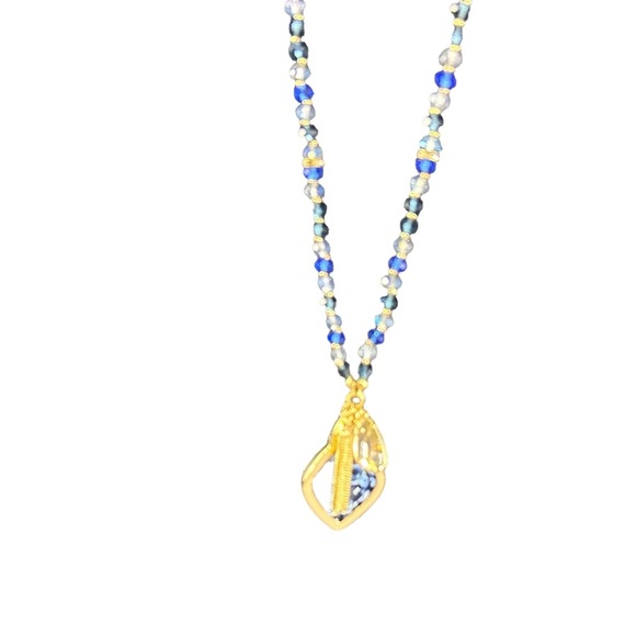 Blue and Crystal Beaded Necklace - with love - Long 36" Tassle - Picture 2 of 5